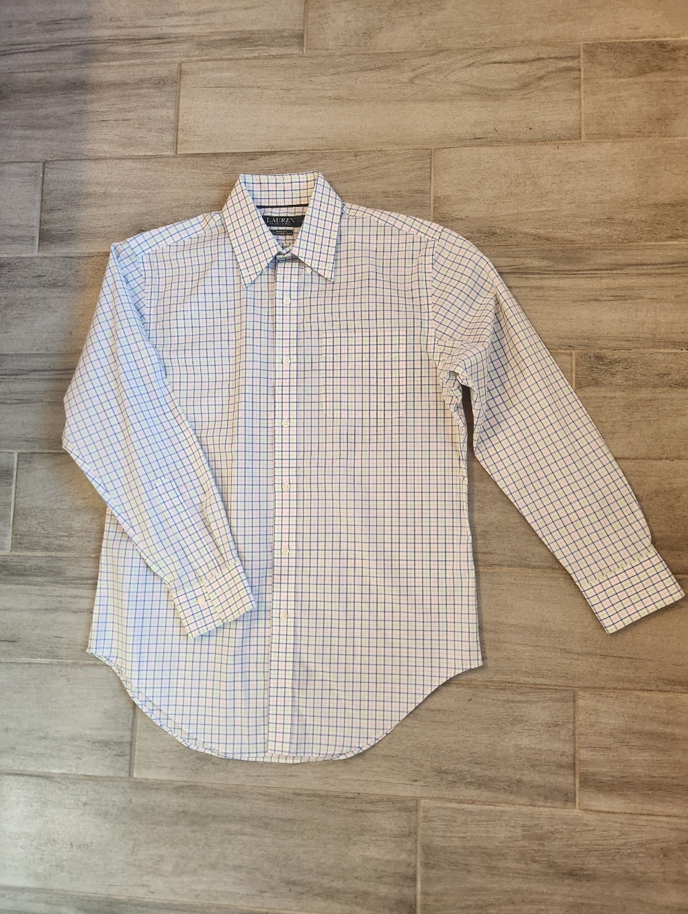 Ralph Lauren RLL Dress Shirt Men's 15.5 White Cotton Blend Plaid Classic Fit